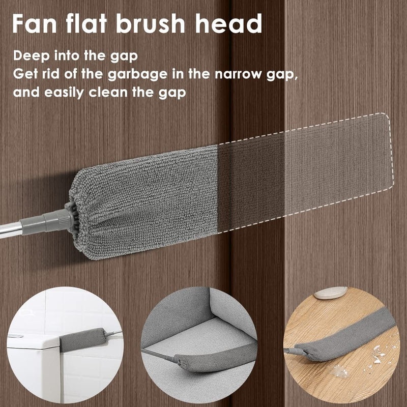 Retractable Gap Dust Cleaner, Microfiber Hand Duster, Dust Brush for Wet and Dry under Appliance Duster Cleaning Tools for Home Bedroom Kitchen (81 Inch Pole 2 Cloth Cover)