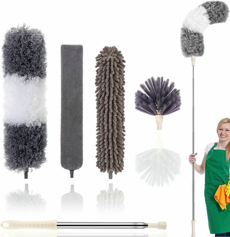 Retractable Gap Dust Cleaner under Appliance Microfiber Duster Dust Brush with Extension Pole (36 to 55 Inches) Cleaning Duster for Bed High Ceilings Furniture Bottom Household Gap Duster Home & Garden > Household Supplies > Household Cleaning Supplies ARAINY 4PC Duster Kit Grey  