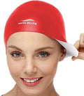 Reversible Silicone Swim Cap, Waterproof 2-In-1 Swimming Caps for Men and Women with Carry Bag, Flexible Adult Swimmers Cap for Short and Medium Length Hair Sporting Goods > Outdoor Recreation > Boating & Water Sports > Swimming > Swim Caps Swim Elite Red/White  
