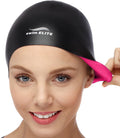 Reversible Silicone Swim Cap, Waterproof 2-In-1 Swimming Caps for Men and Women with Carry Bag, Flexible Adult Swimmers Cap for Short and Medium Length Hair Sporting Goods > Outdoor Recreation > Boating & Water Sports > Swimming > Swim Caps Swim Elite Pink/Black  