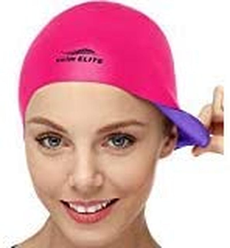 Reversible Silicone Swim Cap, Waterproof 2-In-1 Swimming Caps for Men and Women with Carry Bag, Flexible Adult Swimmers Cap for Short and Medium Length Hair Sporting Goods > Outdoor Recreation > Boating & Water Sports > Swimming > Swim Caps Swim Elite Pink/Purple  