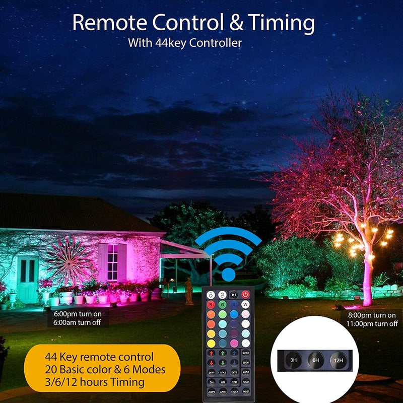 RGB LED Flood Lights Outdoor Indoor Color Changing Floodlights Dimmable Timing Remote Control IP66 Waterproof Halloween Christmas Party Garden Stage Decoration Landscape Spotlights 25W 2Pack Boxlood