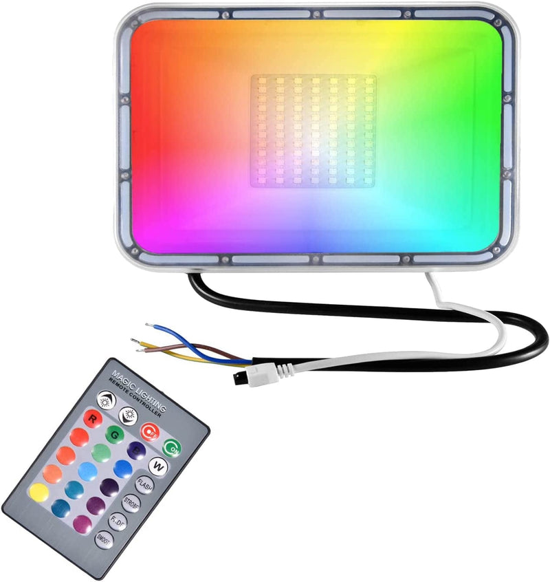 RGB LED Floodlight 50W with Remote Control IP67 Waterproof Indoor Outdoor Colour Floodlight Dimmable Colour Changing Decorative Landscape Garden Light for Christmas Party Wall Washing Birthday Stage Home & Garden > Lighting > Flood & Spot Lights Vankemon 1PCS  