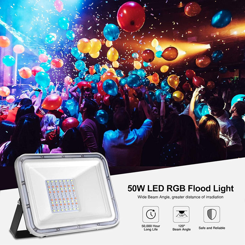 RGB LED Floodlight 50W with Remote Control IP67 Waterproof Indoor Outdoor Colour Floodlight Dimmable Colour Changing Decorative Landscape Garden Light for Christmas Party Wall Washing Birthday Stage Home & Garden > Lighting > Flood & Spot Lights Vankemon   