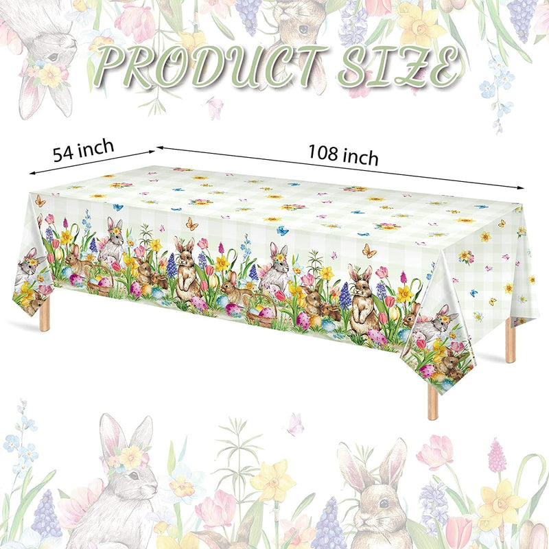 Riakrum 3 Pieces Easter Tablecloth Rectangle Plastic Easter Bunny Eggs Table Cover Spring Floral Table Cloth for Happy Easter Spring Holiday Party Decorations and Supplies, 54 X 108 Inches Home & Garden > Decor > Seasonal & Holiday Decorations Riakrum   