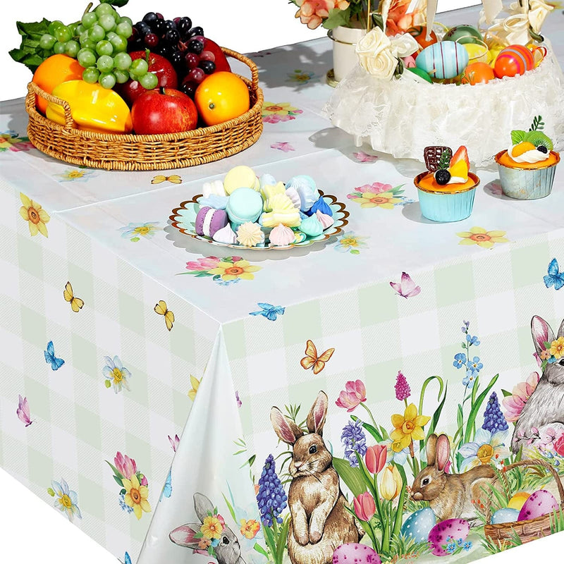 Riakrum 3 Pieces Easter Tablecloth Rectangle Plastic Easter Bunny Eggs Table Cover Spring Floral Table Cloth for Happy Easter Spring Holiday Party Decorations and Supplies, 54 X 108 Inches Home & Garden > Decor > Seasonal & Holiday Decorations Riakrum   