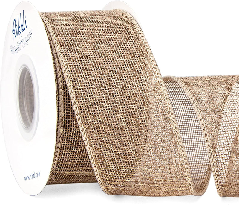 Ribbli Fall Burlap Ribbon,Yellow/Orange/Sage/Brown Burlap Wired Ribbon,2 Inch X 4 Colors Total 20 Yard, Fall Wired Ribbon for Big Bow,Wreath,Outdoor Decoration