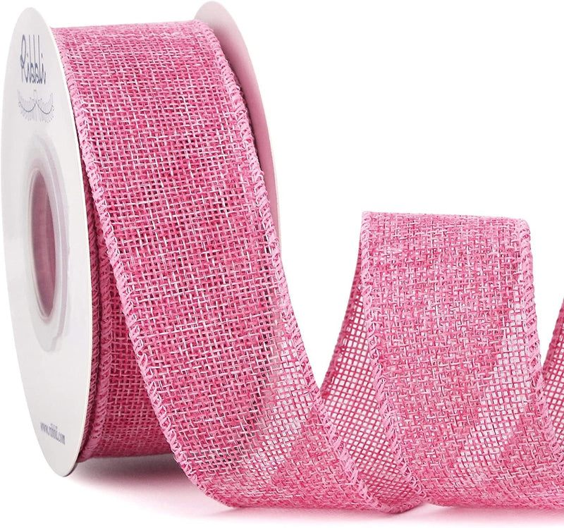 Ribbli Pink Burlap Valentine'S Day Wired Ribbon,1-1/2 Inch X 10 Yard,Easter Wired Edge Ribbon for Big Bow,Wreath,Tree Decoration,Outdoor Decoration