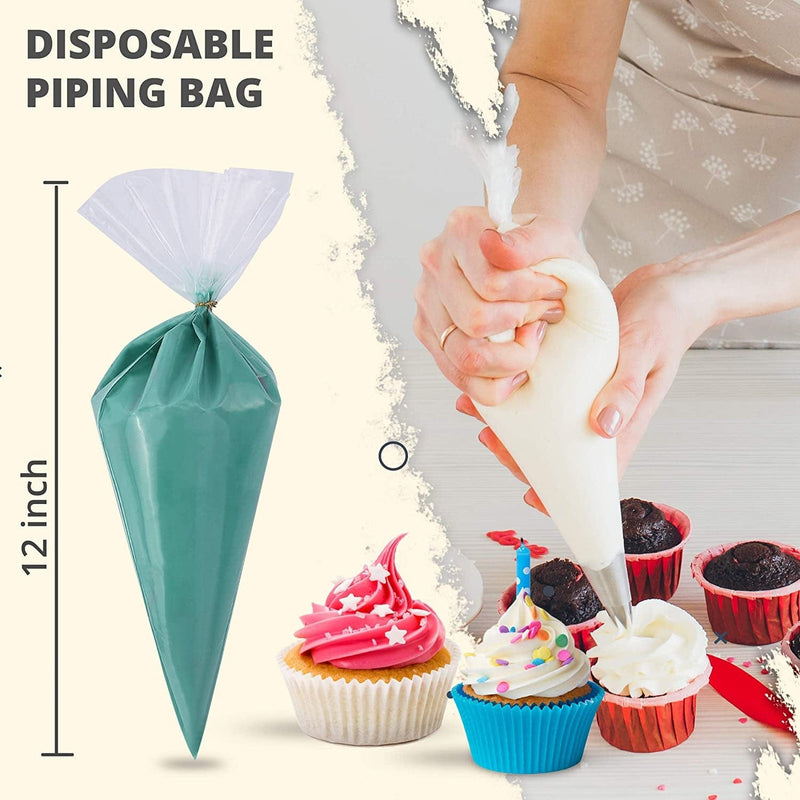 RICCLE Disposable Piping Bags 12 Inch - 100 anti Burst Pastry Bags - Icing Piping Bags for Frosting - Ideal for Cakes and Cookies Decoration