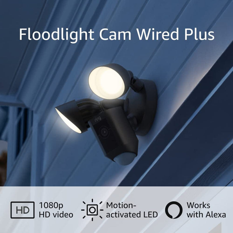Ring Floodlight Cam Wired plus with Motion-Activated 1080P HD Video, White (2021 Release) Home & Garden > Lighting > Flood & Spot Lights Ring Black Floodlight Cam Wired Plus 