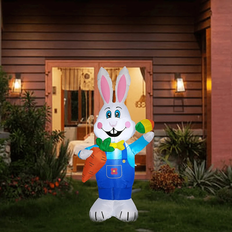 Risenor 4.3Ft Tall Easter Decorations Inflatable Bunny, Blow up Happy Easter Bunny Holding Carrot and Egg Inflatables Easter LED Lighted Decoration for Yard Lawn Outdoor Indoor Holiday Party Decor