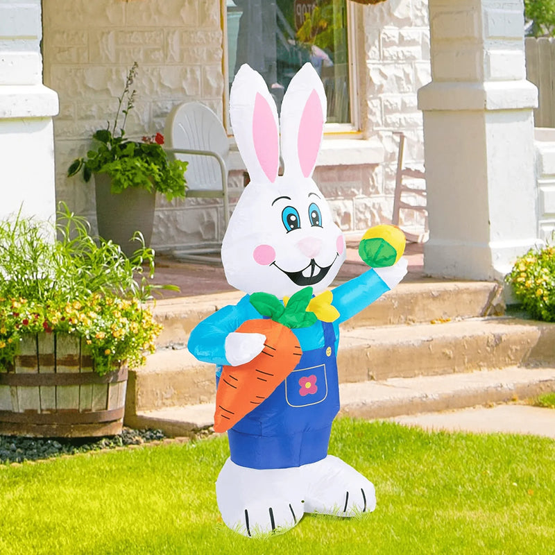 Risenor 4.3Ft Tall Easter Decorations Inflatable Bunny, Blow up Happy Easter Bunny Holding Carrot and Egg Inflatables Easter LED Lighted Decoration for Yard Lawn Outdoor Indoor Holiday Party Decor