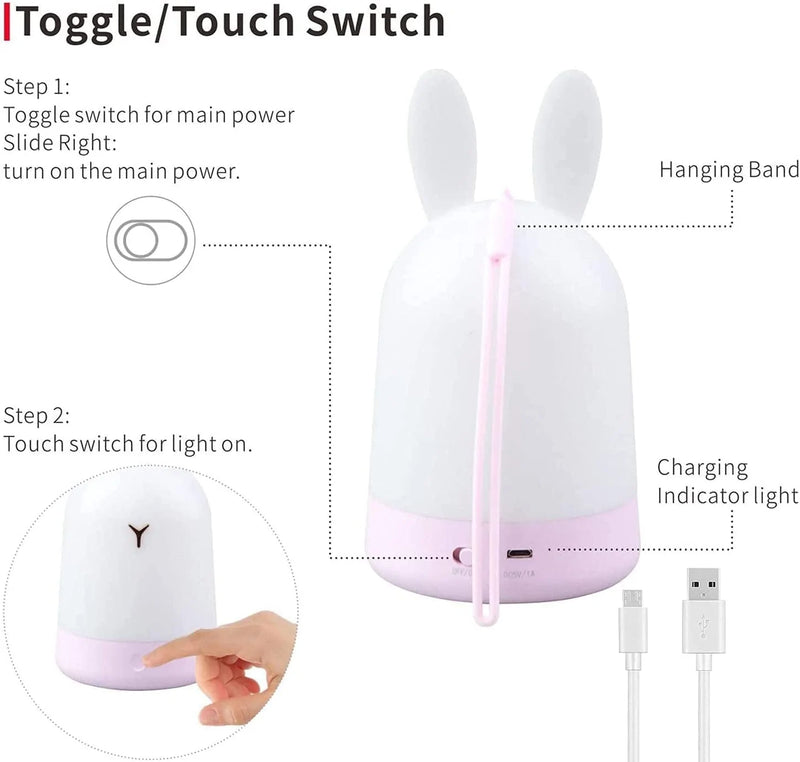 Riverlux Cute Bunny Night Light,Child Night Light,Dimmable Touch Lamp with Remote Control and Timer,Rechargeable Night Light for Kids,Usb Lantern Night Light,Gift Ideas Home & Garden > Lighting > Night Lights & Ambient Lighting RiverLux   