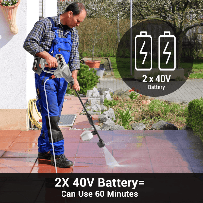 ROCKPALS Cordless Pressure Washer, 2 x 40V Batteries Max 870 PSI Power Washer with Accessories, Portable Power Cleaner with 6-in-1 Adjustable Nozzle, Suitable for Washing Cars/Fences/Siding  ROCKPALS   