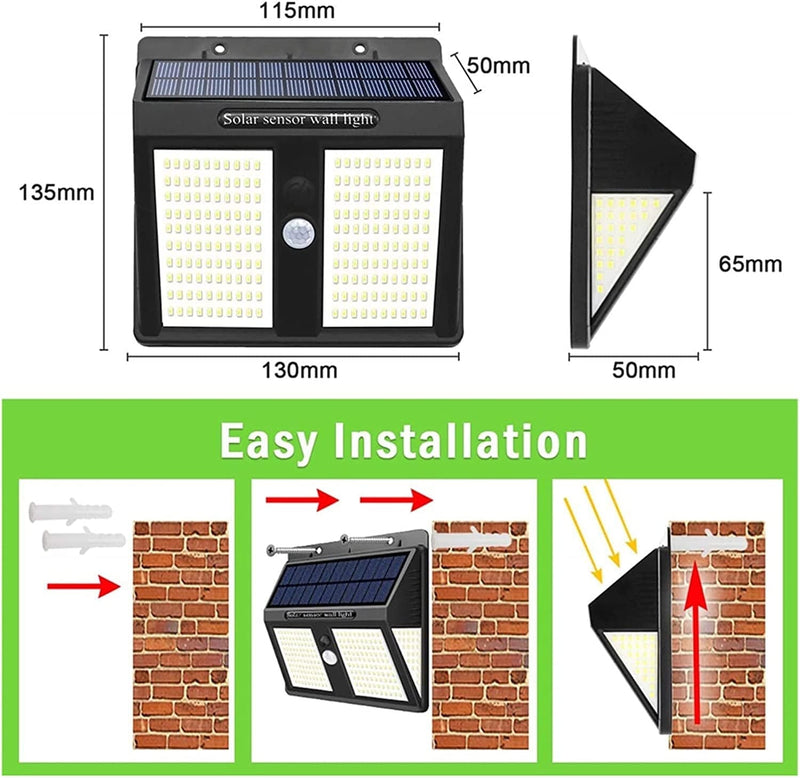 ROFEI Solar Led Outdoor Security Lights 2200Mah Working 12 Hours Motion Sensor Waterproof Solar Wall Lamp for Garden Path Decoration (Color : 250 Leds, Size : 2 Pack) Home & Garden > Lighting > Lamps ROFEI   