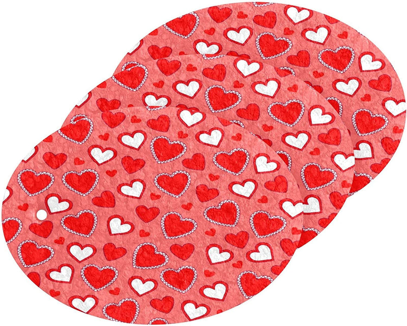 Romantic Red Hearts Pattern Kitchen Sponges Valentine'S Day Spring Flowers Cleaning Dish Sponges Non-Scratch Natural Scrubber Sponge for Kitchen Bathroom Cars, Pack of 3 Home & Garden > Household Supplies > Household Cleaning Supplies Eionryn   