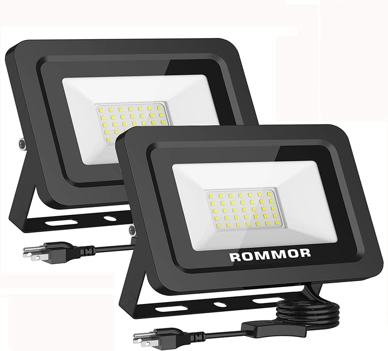 ROMMOR LED Flood Light,2Pack 60W LED Outdoor Floodlight,6000Lm Super Bright Security Lights, UL Approved Plug IP66 Waterproof Outdoor LED Daylight White Floodlight for Yard, Garden, Garages(60W*2Pack) Home & Garden > Lighting > Flood & Spot Lights ROMMOR 60W*2Pack  