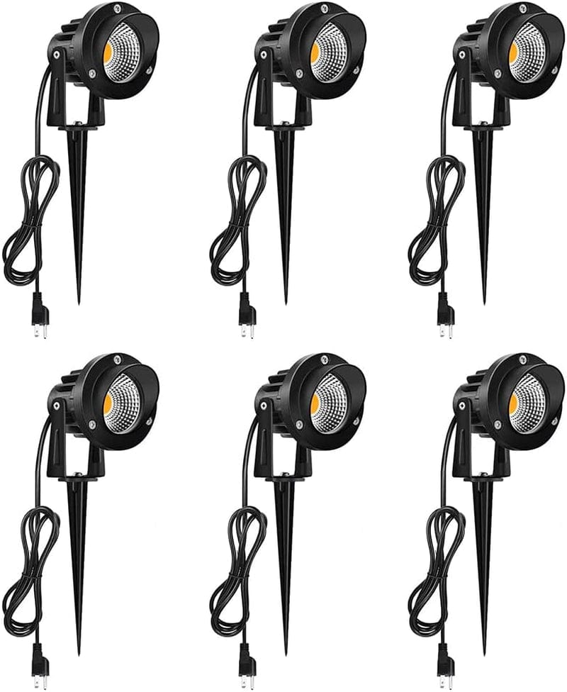 Romwish Outdoor LED Landscape Lighting for Yard, 10W LED Outdoor Spotlights Plugin,5Ft 120V AC with Metal Ground Spike, 3000K Warm White ,IP65 Waterproof Landscape Lights Apply to House Garden 2 Pack Home & Garden > Lighting > Flood & Spot Lights Romwish Warm White 6 pack 