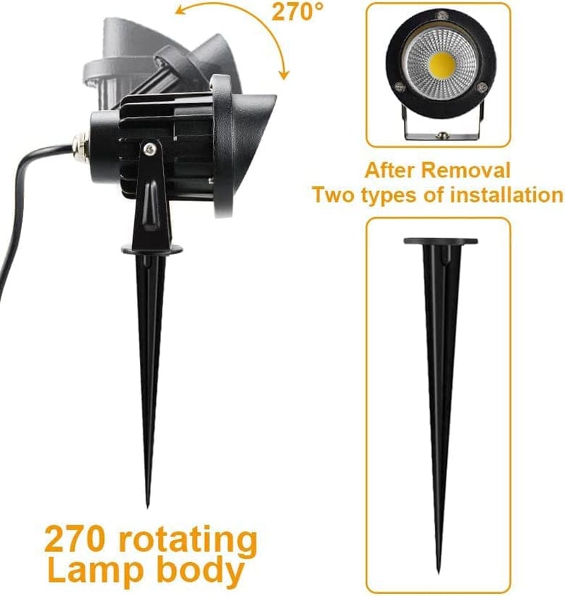 Romwish Outdoor LED Landscape Lighting for Yard, 10W LED Outdoor Spotlights Plugin,5Ft 120V AC with Metal Ground Spike, 3000K Warm White ,IP65 Waterproof Landscape Lights Apply to House Garden 2 Pack