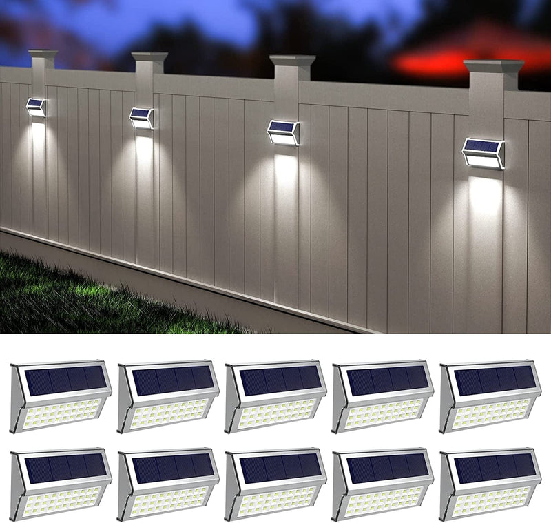 ROSHWEY Solar Outdoor Lights, 10 Pack 30 LED Fence Lights Outdoor Waterproof Post Solar Lamps Stainless Steel Deck Lights outside Step Lighting for Backyard Walkway Stairs, Cool White Light Home & Garden > Lighting > Lamps ROSHWEY Pack of 10, Cool White Light  