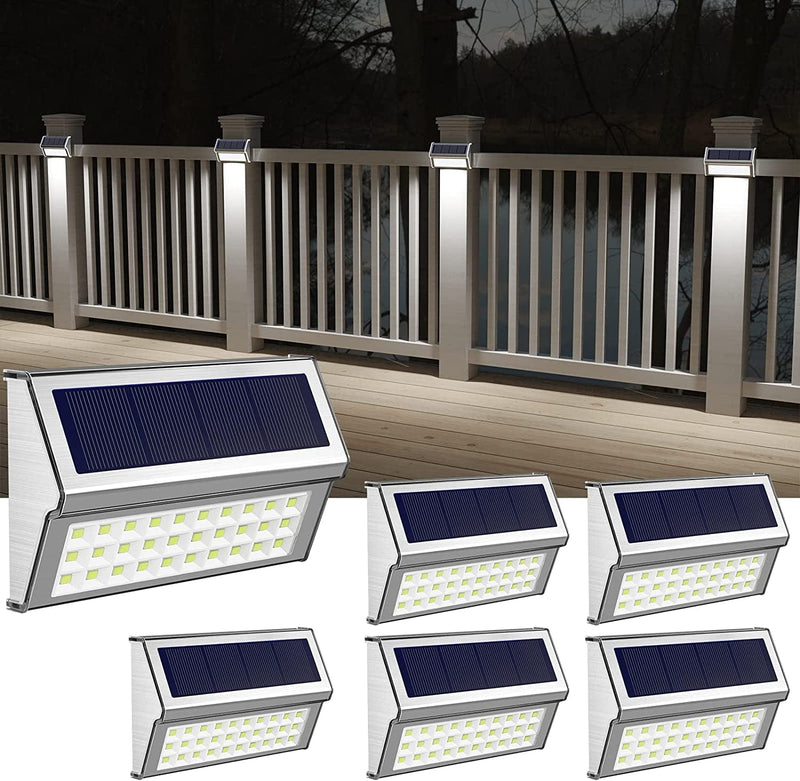 ROSHWEY Solar Outdoor Lights, 10 Pack 30 LED Fence Lights Outdoor Waterproof Post Solar Lamps Stainless Steel Deck Lights outside Step Lighting for Backyard Walkway Stairs, Cool White Light Home & Garden > Lighting > Lamps ROSHWEY Pack of 6, Cool White Light  