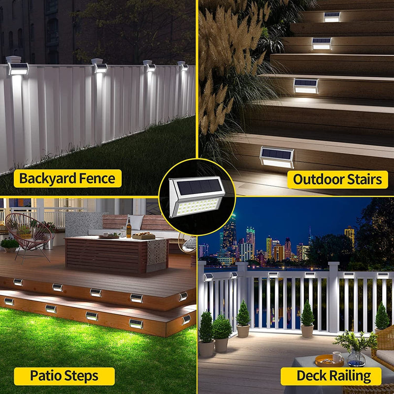 ROSHWEY Solar Outdoor Lights, 10 Pack 30 LED Fence Lights Outdoor Waterproof Post Solar Lamps Stainless Steel Deck Lights outside Step Lighting for Backyard Walkway Stairs, Cool White Light Home & Garden > Lighting > Lamps ROSHWEY   