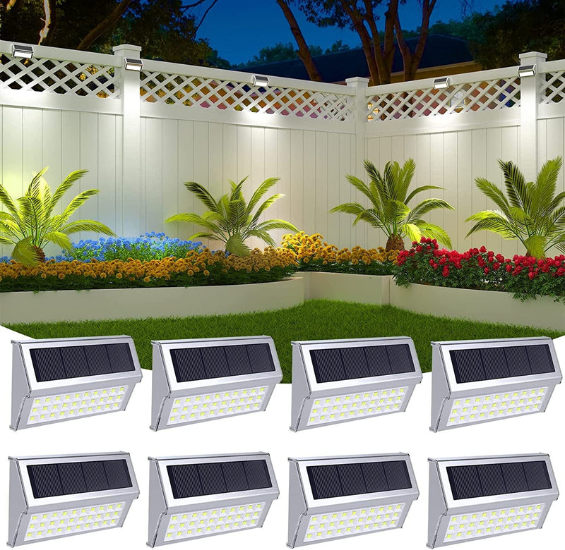 ROSHWEY Solar Outdoor Lights, 10 Pack Solar Fence Lights with 30LED Waterproof Backyard Lighting Stainless Steel Lamp for Deck Courtyard Patio Pool Home & Garden > Lighting > Lamps ROSHWEY Cool White-8 Pack  