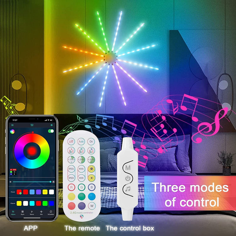 Rosnek RGB Firework Led Strip Light 2 Pack,16 Million Color Changing,Music Sync,Timer,213 Light Modes,App and Remote Control,Rgb Lights for Room Decor,Bedroom,Party,Bar,Birthday Gift Home & Garden > Pool & Spa > Pool & Spa Accessories Shenzhen Starway Photoelectric Technology Co, Ltd Rosnek   