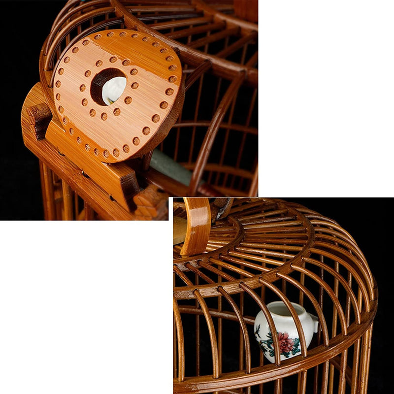 Round Bird Cage, Bamboo Bird Roof Truss, Retro Style Hanging Large Bird Cage, Suitable for Family Pet Birding (No Accessories 36)