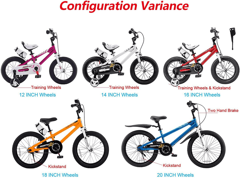 RoyalBaby Kids Bike Boys Girls Freestyle Bicycle 12 14 16 Inch with Training Wheels, 16 18 20 with Kickstand Child's Bike, Blue Red White Pink Green Orange Sporting Goods > Outdoor Recreation > Cycling > Bicycles Royalbaby   