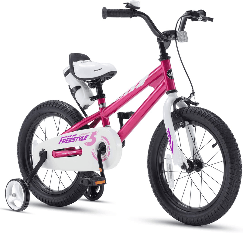 RoyalBaby Kids Bike Boys Girls Freestyle Bicycle 12 14 16 Inch with Training Wheels, 16 18 20 with Kickstand Child's Bike, Blue Red White Pink Green Orange Sporting Goods > Outdoor Recreation > Cycling > Bicycles Royalbaby Fuchsia 14 Inch With Training Wheels 