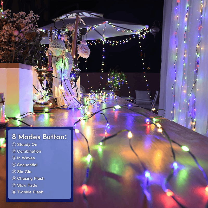 ROYAMY Outdoor Christmas String Lights 100LED IP65 Waterproof Green PVC Wire Plug in Starry Fairy String Lights 8 Modes for Halloween Xmas Tree Party Wedding Indoor Decoration Multicolor 48ft Home & Garden > Decor > Seasonal & Holiday Decorations& Garden > Decor > Seasonal & Holiday Decorations ROYAMY   
