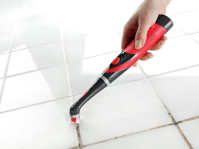 Rubbermaid Reveal Cordless Battery Power Scrubber, Gray/Red, Multi-Purpose Scrub Brush Cleaner for Grout/Tile/Bathroom/Shower/Bathtub, Water Resistant, Lightweight, Ergonomic Grip (1839685)