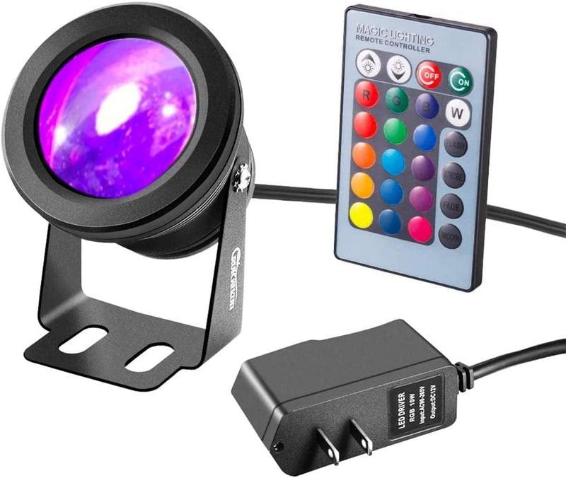RUICAIKUN Spotlight for Yard,Led Spotlight 10W RGB Spotlight Outdoor with US Plug and Remote Control ,Dimmable Colored Spotlights,Waterproof Landscape Lights,Above Ground Pool Lights(Dc/Ac 12V).
