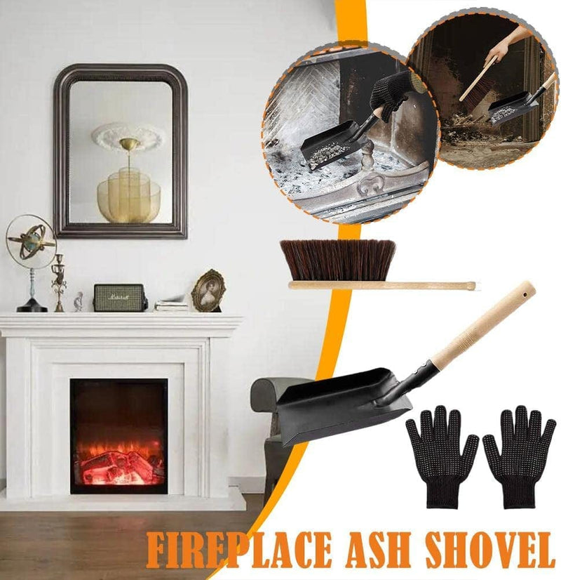 Ruifaya Fireplace Ash Shovel and Brush with Silicone Gloves for Fireplace Cleaning Home Garden Kit Fireplace Appliance Tool O9N6 Cleaner