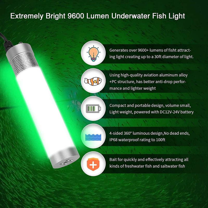 Rullpulu Underwater Fishing Lights, 30W 80W 150W Super Bright 3500 9600 20900 Lumens Premium Durable Aluminum DC12V-24V 20Ft 26Ft Power Cord Night Fish Bait LED Attractants Lamp Home & Garden > Pool & Spa > Pool & Spa Accessories RullPulu   