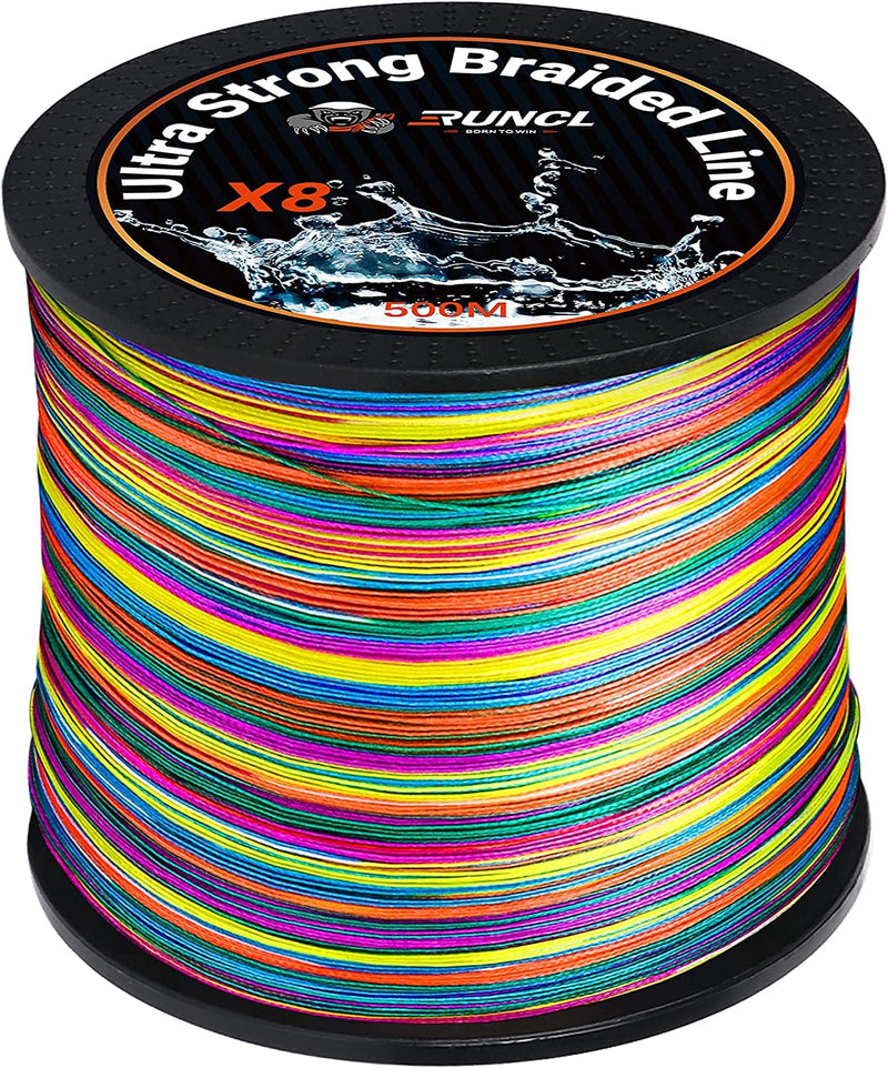 RUNCL Braided Fishing Line, 8 Strand Abrasion Resistant Braided Lines, Super Durable, Smooth Casting, Zero Stretch, Smaller Diameter, Rainbow Color for Extra Visibility, 328-1093 Yds, 12-100LB Sporting Goods > Outdoor Recreation > Fishing > Fishing Lines & Leaders RUNCL B - 546Yds/500M(8 Strands) 12LB(5.4kgs)/0.09mm/0.4