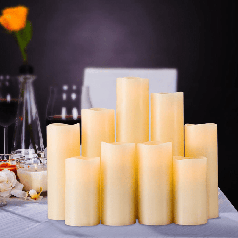 RY King Battery Operated Flameless Candle Set of 9 Real Wax Pillar Decorative Led Fake Candles with Remote Control and Timer Home & Garden > Decor > Seasonal & Holiday Decorations& Garden > Decor > Seasonal & Holiday Decorations RY King   