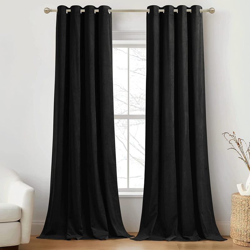 RYB HOME Black Velvet Curtains for Bedroom, Light Blocking Winds & Nosie Dampening Window Curtain Drapes Energy Saving Elegant Home Decoration for Kitchen Living Room, W52 X L84 Inches, 2 Panels Set Home & Garden > Decor > Window Treatments > Curtains & Drapes RYB HOME Black W52 x L84 