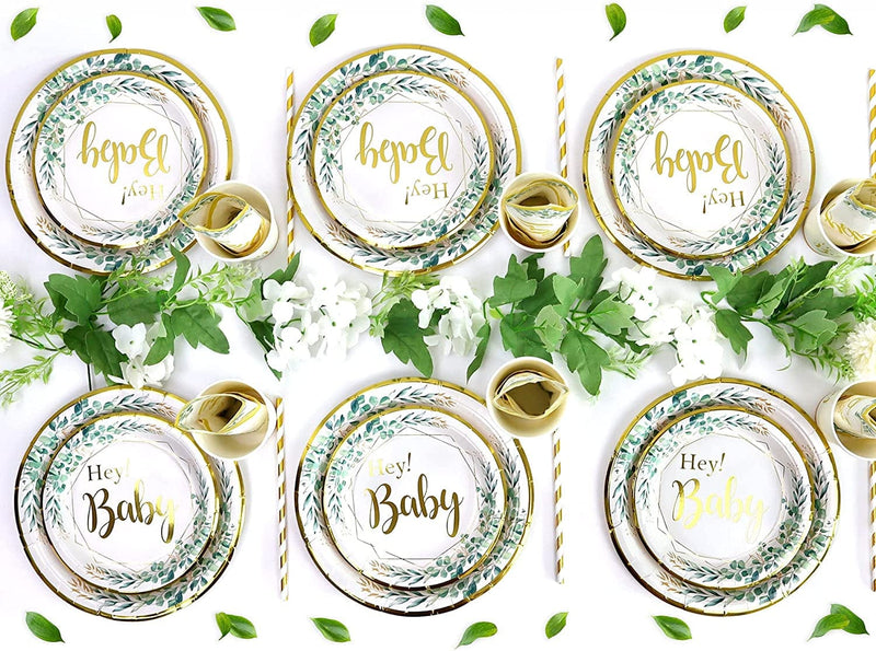 Sage Green Baby Shower Decorations Neutral Plates Set for 25 Guests, 125 Pieces of Paper Plates Cups Napkins Straws for Baby Shower Birthday Bridal Shower Jungle Theme Party Supplies Home & Garden > Decor > Seasonal & Holiday Decorations Heboland   