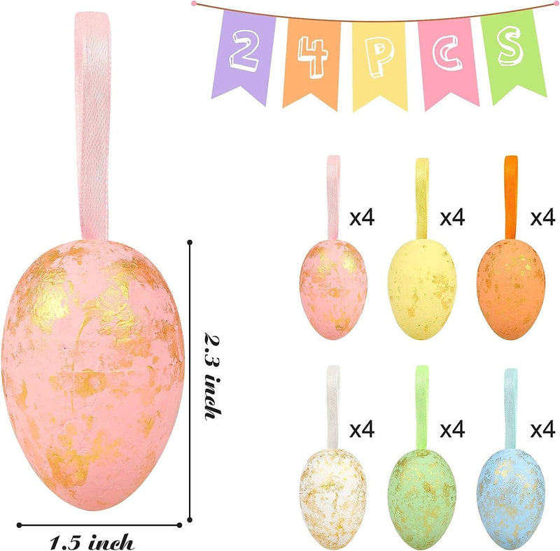 Sallyfashion 24 Pcs Easter Egg，Colorful Foam Easter Eggs Easter Hanging Eggs Styrofoam Eggs for Easter Day Home Party Decorations