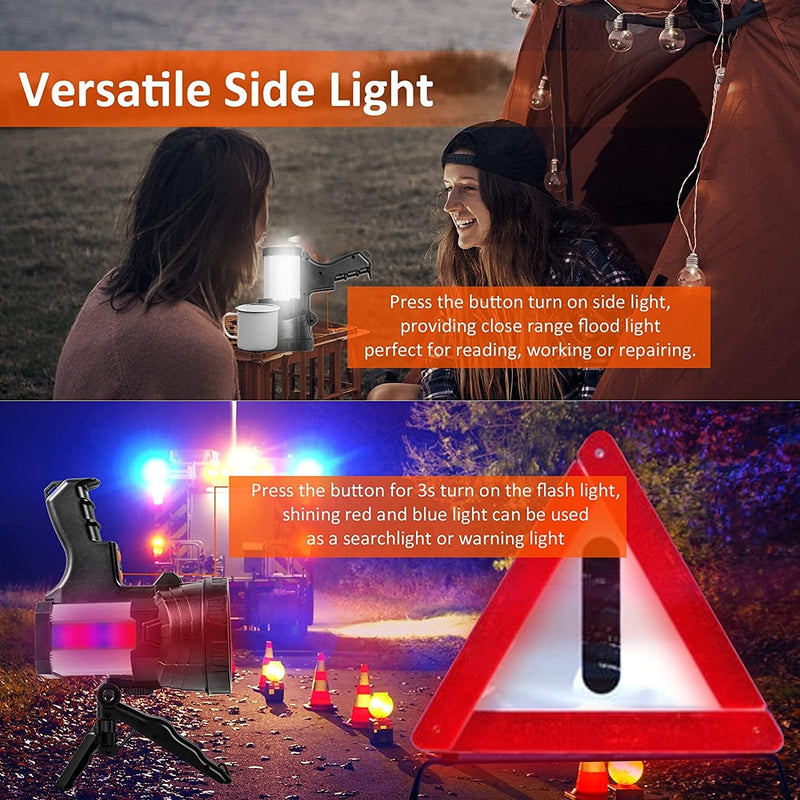 Samyoung Spotlight 120000 Lumen Super Bright, 10000 Mah 30 Hours LED Rechargeable Flashlights, IP65 Waterproof Rechargeable Spotlight Come with Collapsible Tripod & Strip for Hunting Boat Camping Home & Garden > Lighting > Flood & Spot Lights Samyoung   