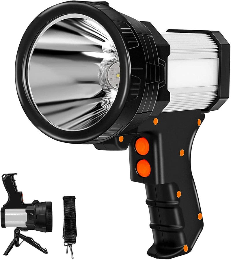 Samyoung Spotlight 120000 Lumen Super Bright, 10000 Mah 30 Hours LED Rechargeable Flashlights, IP65 Waterproof Rechargeable Spotlight Come with Collapsible Tripod & Strip for Hunting Boat Camping Home & Garden > Lighting > Flood & Spot Lights Samyoung   