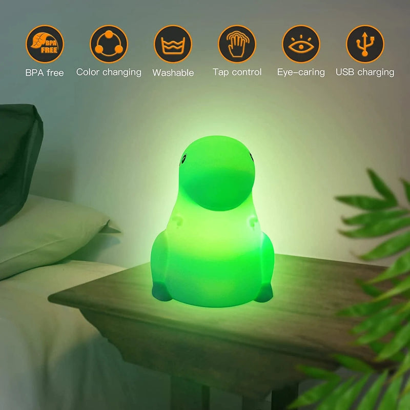 SANKEDOU Dinosaur Night Light for Kids, Touch Sensor Silicone 7 Colors Changing Room Decor for Boys Girls Light, Rechargeable Baby Mood Light Dinosaur Lamp, Cute Bedside Lamp Dinosaur Gifts (Green)