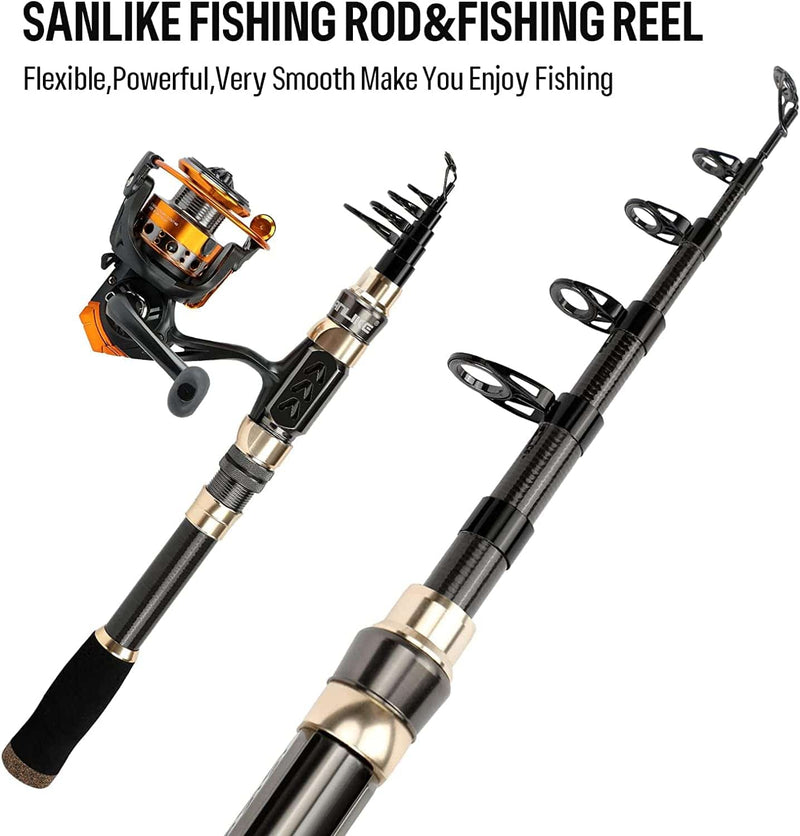 SANLIKE Fishing Rod and Reel Combo,Carbon Fiber Fishing Poles & Reel Set with Fishing Line, Fishing Lures Kit,Fishing Rods for Sea Saltwater Freshwater Fishing Ice Fishing Accessories Sporting Goods > Outdoor Recreation > Fishing > Fishing Rods SANLIKE   