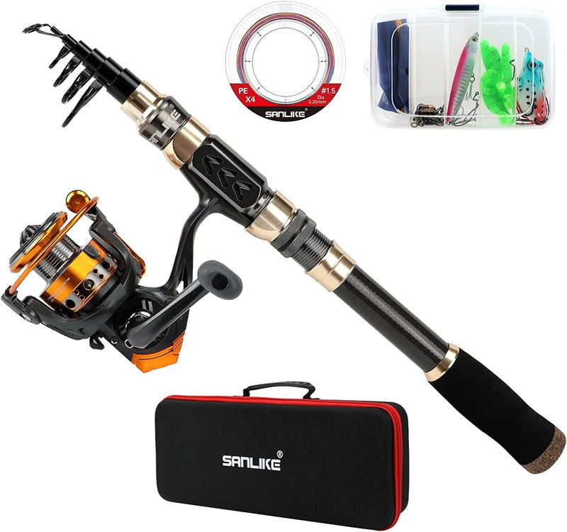 SANLIKE Fishing Rod and Reel Combo,Carbon Fiber Fishing Poles & Reel Set with Fishing Line, Fishing Lures Kit,Fishing Rods for Sea Saltwater Freshwater Fishing Ice Fishing Accessories Sporting Goods > Outdoor Recreation > Fishing > Fishing Rods SANLIKE Fishing Rod+Reel+Lures+Line+Carrier Bag 70.86in/1.8M 