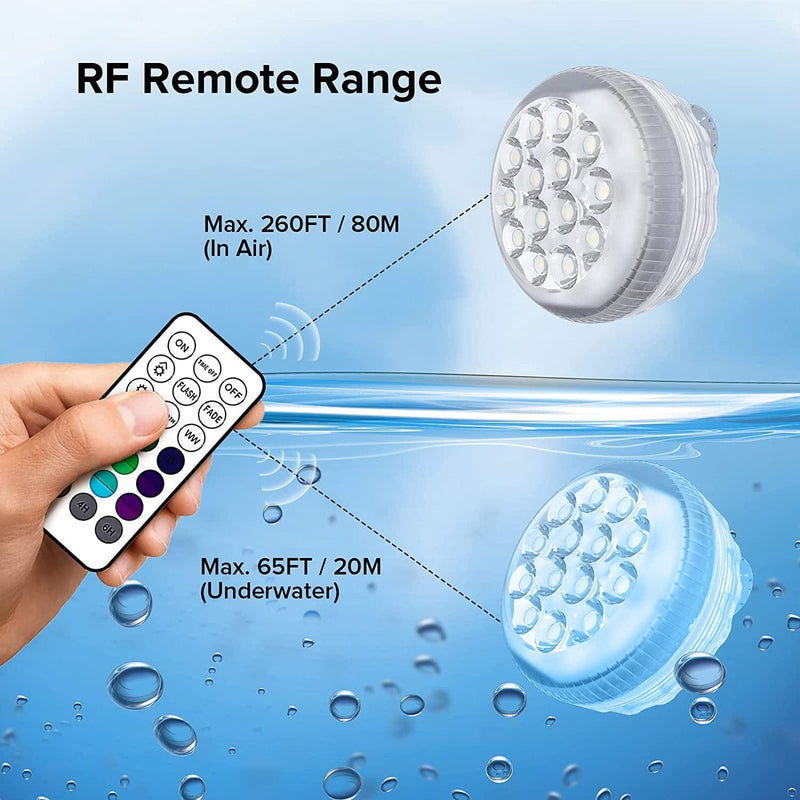 SANSI RGB Pool Lights with 16 Colors RF Remote, IP68 Waterproof Underwater Pond Lights with Magnet and Suction Cups, Tub Lights for Fish Tank Courtyard Inground Aboveground Pool Holiday Party, 2-Pack Home & Garden > Pool & Spa > Pool & Spa Accessories SANSI   