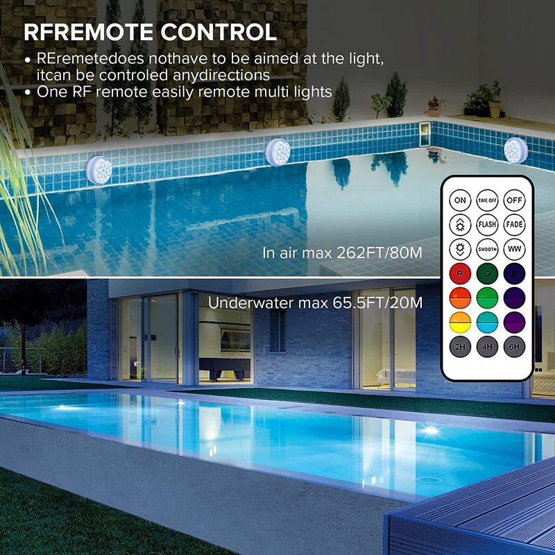 SANSI RGB Pool Lights with 16 Colors RF Remote, IP68 Waterproof Underwater Pond Lights with Magnet and Suction Cups, Tub Lights for Fish Tank Courtyard Inground Aboveground Pool Holiday Party, 2-Pack Home & Garden > Pool & Spa > Pool & Spa Accessories SANSI   