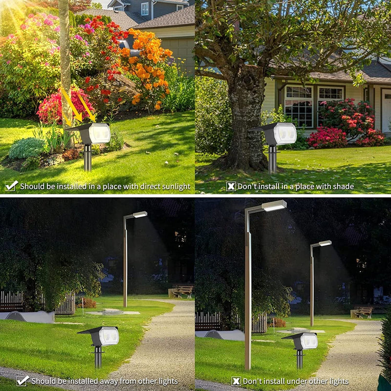 Sararoom 2Pcs Solar Spotlight Outdoor, 48 Leds 1000LM 6500K Daylight White IP65 Waterproof Solar Landscape Spot Light, 3 Brightness Adjustable, Dusk to Dawn Solar Garden Light for Yard,Patio