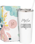 Sassycups Mother of the Groom Cup | Engraved Vacuum Insulated Stainless Steel Tumbler with Straw for Groom'S Mom | Engagement Gifts | Mother of the Groom Gifts| Bridal Party Travel Mug Home & Garden > Kitchen & Dining > Tableware > Drinkware SassyCups White, Engraved  